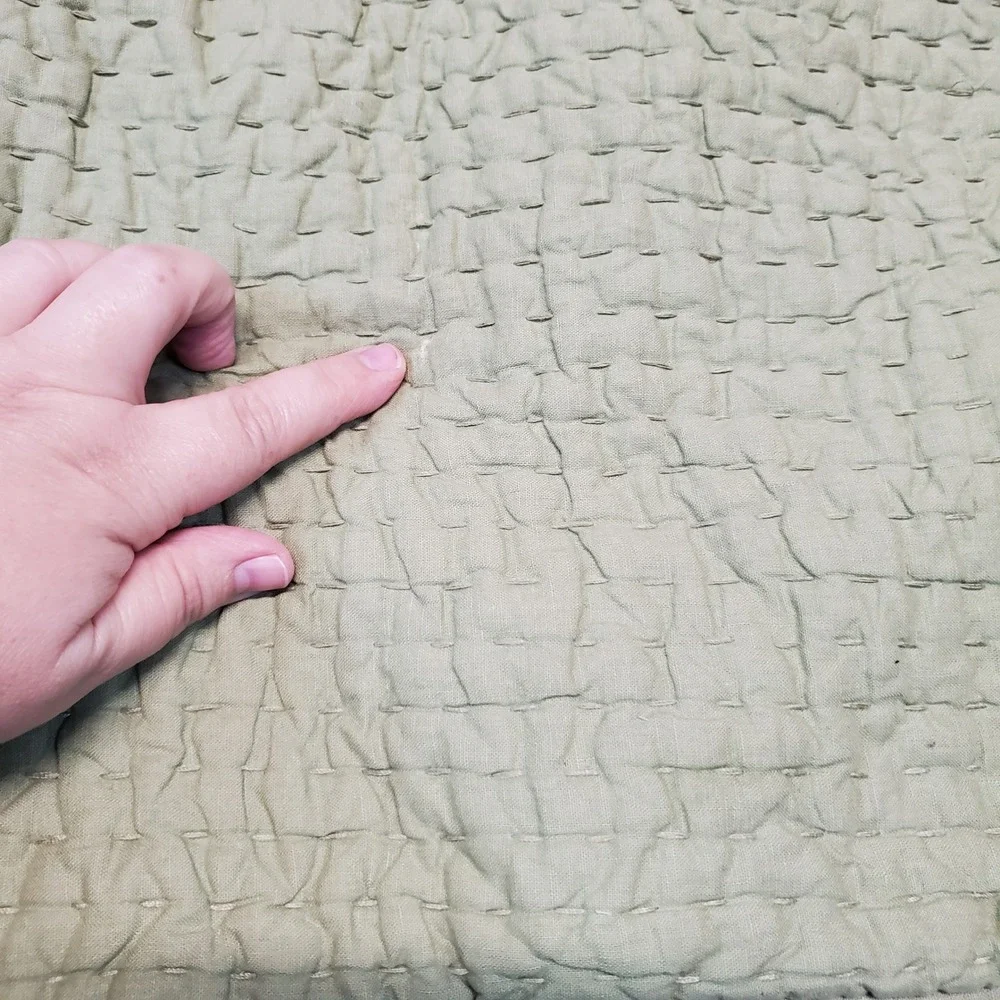 Pottery Barn Sage Celery Green Linen Pick Stitch Standard Pillowcases Sham Set 3
